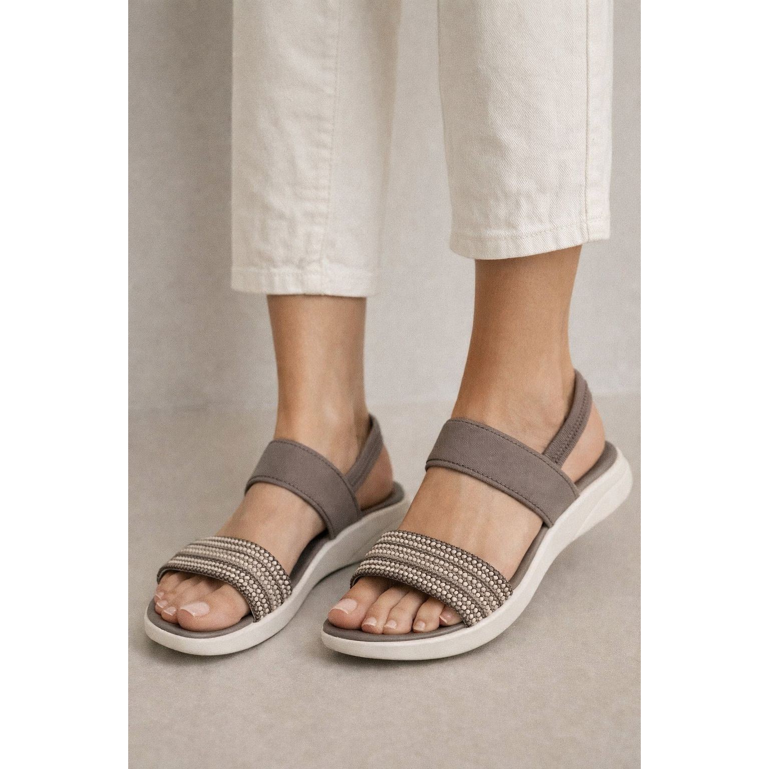 Lifestride With Bzees Air Step Sandals Brown 8.5m Fabric Uppers Gently Used